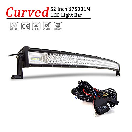 Willpower Barra LED 675W 132cm Barras de Luz de Trabajo Curva 7D Tri-fila Combinación de Punto Inundación Con Arnés de Cableado 12V Faro Led Impermeable Foco Led Coche 4x4 Tractor Camino Barco