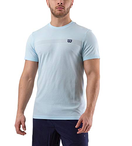 Wilson Hombre, M COMPETITION SEAMLESS CREW, Camiseta de tenis manga corta, Poliéster/Nailon, Azul (Glacier Blue), Talla XL, WRA773507