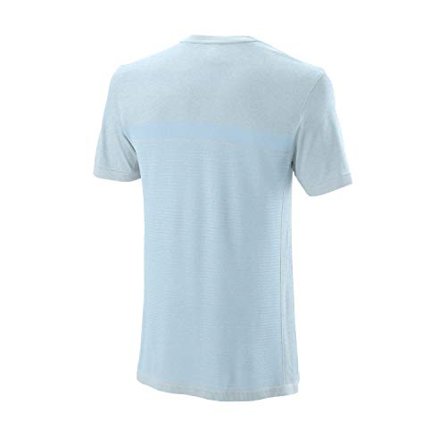 Wilson Hombre, M COMPETITION SEAMLESS CREW, Camiseta de tenis manga corta, Poliéster/Nailon, Azul (Glacier Blue), Talla XL, WRA773507