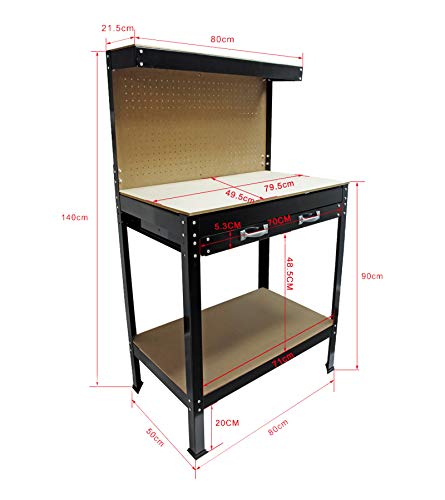 WilTec Banco Taller 800x500x1400mm Mesa Taller Superficie Trabajo Panel Perforado Balda Cajón Herramientas WilTec Banco Taller 800x500x1400mm Mesa Taller Superficie Trabajo Panel Perforado Balda Cajón Herramientas