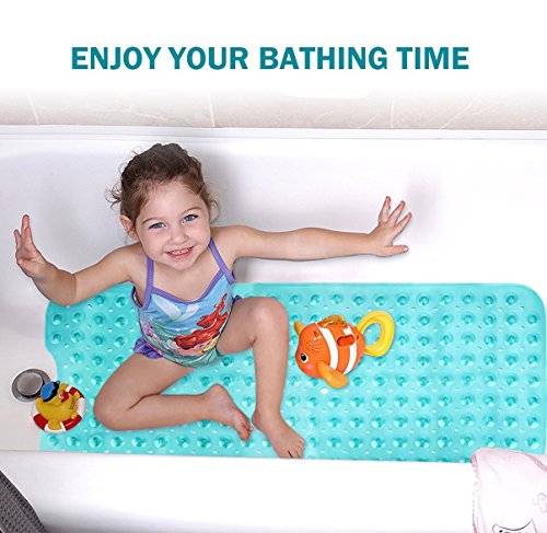 Wimaha Esteras de bañera Antideslizantes Estera de Tina Extra Larga Máquina de Ducha Lavable para baño Antibacterial Resistente al Moho, 39L x 16W Teal Bath Mat