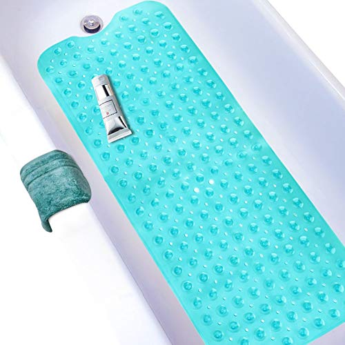 Wimaha Esteras de bañera Antideslizantes Estera de Tina Extra Larga Máquina de Ducha Lavable para baño Antibacterial Resistente al Moho, 39L x 16W Teal Bath Mat