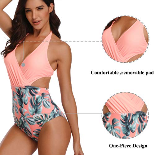 WinCret Bañadores de Mujer Trajes de Baño de una Pieza 2020 Sexy Monokini de Cuello en V Profundo y Braga Alta y Halter con Espalda Vendaje Natacion