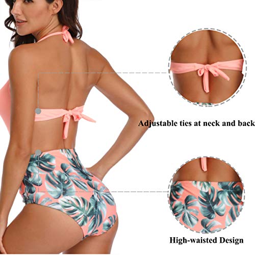 WinCret Bañadores de Mujer Trajes de Baño de una Pieza 2020 Sexy Monokini de Cuello en V Profundo y Braga Alta y Halter con Espalda Vendaje Natacion