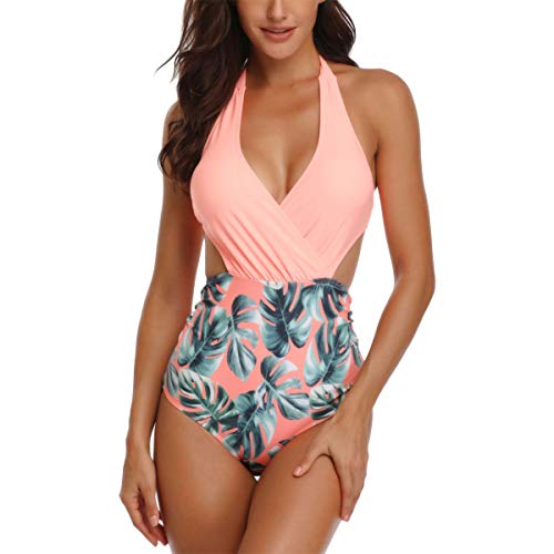 WinCret Bañadores de Mujer Trajes de Baño de una Pieza 2020 Sexy Monokini de Cuello en V Profundo y Braga Alta y Halter con Espalda Vendaje Natacion