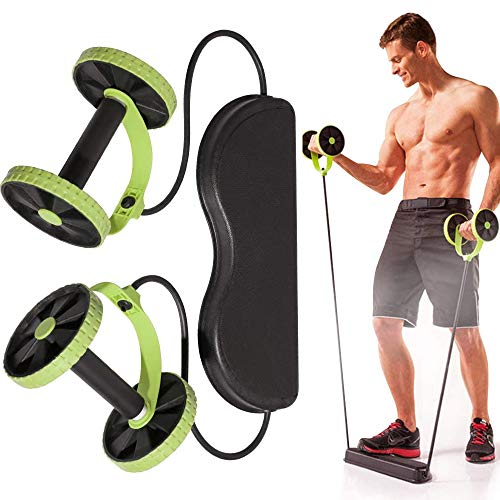 WingFly Doble AB Roller Wheel Gym Fitness Machine Banda de Resistencia Home Workout Machine Portátil Full Body Training Fitness Ejercicio con 5 Bandas Elásticas de Fitness (Equipo 2)