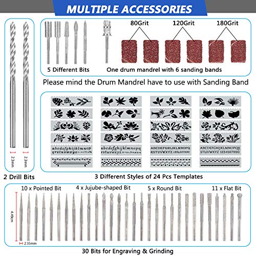 Winload 78 Pcs Kit de Herramientas de Grabado, Grabador para Tallar Metal, 52 Bits y 24 Plantilla de Pintura, Velocidad Variable Grabado Eléctrico Pluma para Metal Madera Joyería Vidrio Cerámica
