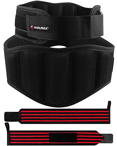 WIN.MAX Cinturón Lumbar Gimnasio，Cinturón Lumbar Gimnasio Ajustable para Hombres y Mujeres，Cinturones Pesas Levantamiento，Gimnasio Cinturón Peso Musculacion (Negro, L)