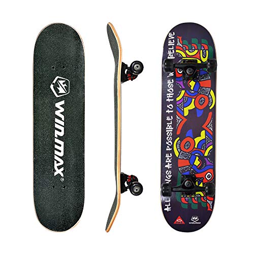 WIN.MAX Completo Skateboard para Principiantes 31"x8" 7 Capas Monopatín de Madera de Arce con rodamientos ABEC-7 Tabla de Skateboard(Celt)