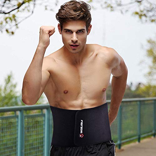 WIN.MAX Faja Reductora Mujer y Hombre,Faja Adelgazante,Faja para Gimnasio de Neopreno, Cinturón Lumbar Abdominal para Sudar y Hacer Deporte,Fitness y Proteger los lumbares (Negro, L)