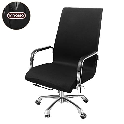 WINOMO Cubiertas de la silla de la computadora de oficina Sillón giratorio Tapa deslizable Extraíble Estiramiento Funda de la silla de escritorio Protector Tamaño L (Negro)