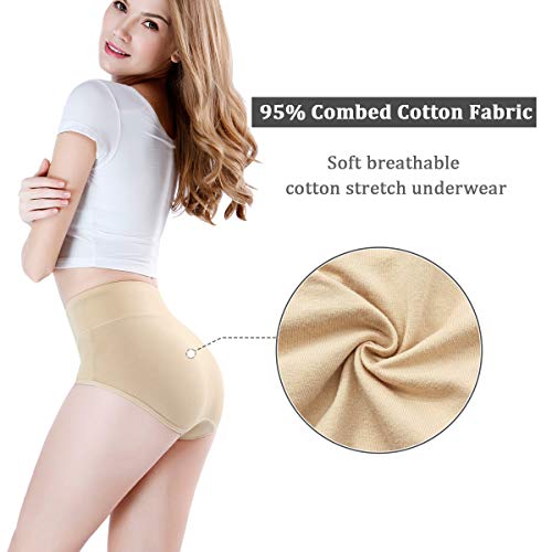 wirarpa Braguitas Culotte Algodón para Mujer Bragas de Cintura Alta Cómodo Faja Reductora Ajustan Shapewear Pack de 4 Talla 38