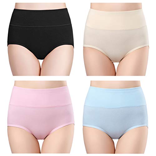 wirarpa Braguitas Culotte Algodón para Mujer Bragas de Cintura Alta Cómodo Faja Reductora Ajustan Shapewear Pack de 4 Talla 38