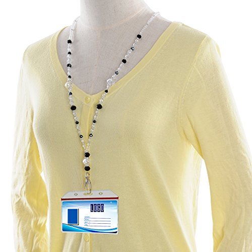 Wisdompro - Collar con cordón para mujer de 19 pulgadas con cierre ovalado giratorio y llavero para tarjetas de identificación y llaves, cristal