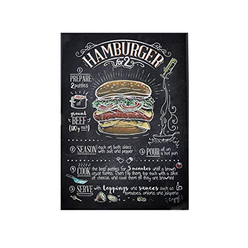 WJWGP Hamburguesa Caliente Perro Rápido Alimentos Poster Cocina Hogar Decoracion Guardería Pared Arte Niños Habitación HD Calidad Lienzo Pintura Negro Blanco Cuadros 60x85cm No Marco