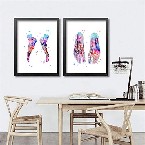 WJWGP Pies Imprimir Conjunto Esqueleto EducacióN Poster Acuarela Arte Pintura Pie Huesos AnatomíA Medicina Pared Arte Imprimir ClíNica Decoracion Cuadro 40x60cmx2 No Marco -1