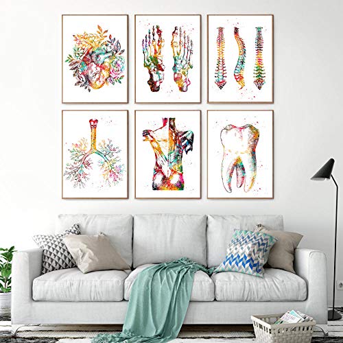 WJWGP Pies Imprimir Esqueleto Acuarela De La Lona Poster Pie Huesos AnatomíA Poster Medicina Pared Imprimir ClíNica MéDicos Decoracion Pintura 30x40cmx6 No Marco