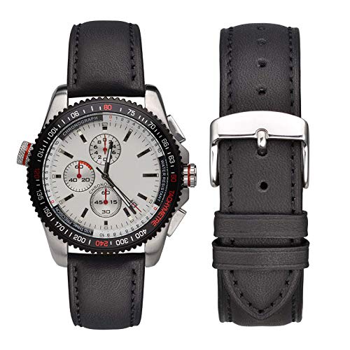 WOCCI 20mm Correa de Reloj de Cuero Vintage con Hebilla Plateada, Banda de Repuesto (Negro) WOCCI 20mm Correa de Reloj de Cuero Vintage con Hebilla Plateada, Banda de Repuesto (Negro)