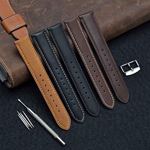 WOCCI 20mm Correa de Reloj de Cuero Vintage con Hebilla Plateada, Banda de Repuesto (Negro) WOCCI 20mm Correa de Reloj de Cuero Vintage con Hebilla Plateada, Banda de Repuesto (Negro)