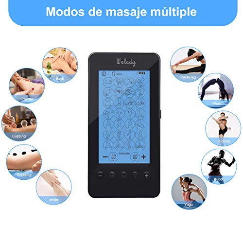 Wolady Masajeador Electroestimulador Digital EMS TENS Masaje Recargable 28 Modo 2 Canales Masajeador Portatil Estimulador Eléctrico Muscular 8 Electrodos 20 Pulsos Aliviar Dolor Espalda Cuello Hombro