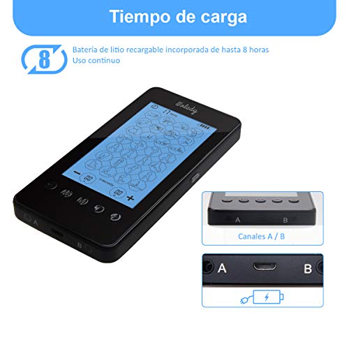 Wolady Masajeador Electroestimulador Digital EMS TENS Masaje Recargable 28 Modo 2 Canales Masajeador Portatil Estimulador Eléctrico Muscular 8 Electrodos 20 Pulsos Aliviar Dolor Espalda Cuello Hombro