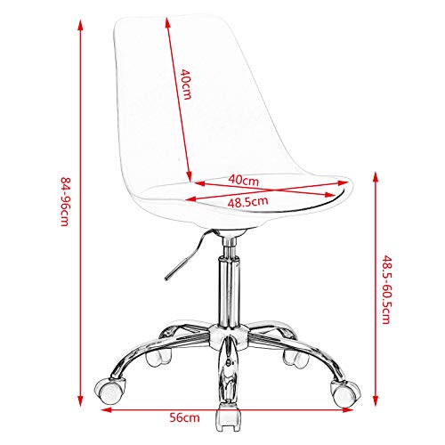 WOLTU 1x Silla de Escritorio PU Silla de Oficina con Ruedas Silla de Ordenador Silla Giratoria de Oficina Altura Ajustable Taburete de Trabajo Cuero Artificial Blanco BS39ws