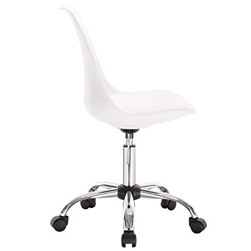 WOLTU 1x Silla de Escritorio PU Silla de Oficina con Ruedas Silla de Ordenador Silla Giratoria de Oficina Altura Ajustable Taburete de Trabajo Cuero Artificial Blanco BS39ws