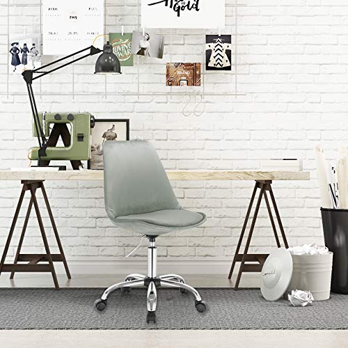 WOLTU 1x Silla de Escritorio Terciopelo Silla de Oficina con Ruedas Silla de Ordenador Silla Giratoria de Oficina Altura Ajustable Taburete de Trabajo Silla de Trabajo Gris Claro