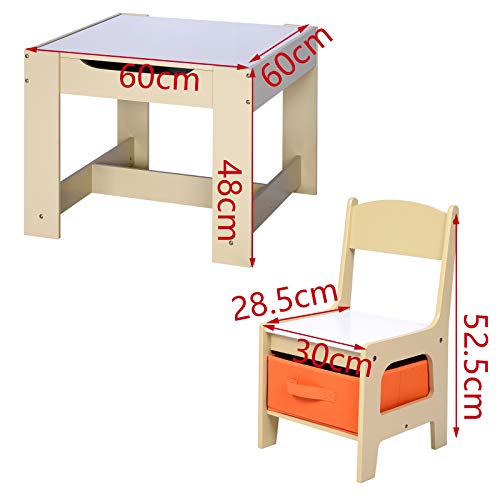 WOLTU 3 uds. Grupo de Asientos para Niños Mesa y 2 Sillas con Espacio de Almacenamiento para Juegos de Niños en Edad Preescolar Muebles para Niños SG002