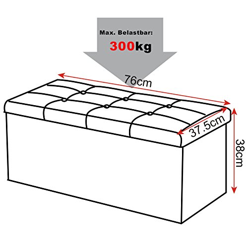 WOLTU® # 836 Taburete Reposapiés Baúl Plegable Banco Caja de Almacenaje Acolchada (Piel Sintética, Capacidad de Carga de hasta 300 kg, 76 x 37,5 x 38 cm,Blanco,SH16ws