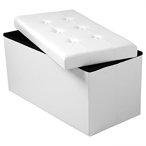 WOLTU® # 836 Taburete Reposapiés Baúl Plegable Banco Caja de Almacenaje Acolchada (Piel Sintética, Capacidad de Carga de hasta 300 kg, 76 x 37,5 x 38 cm,Blanco,SH16ws