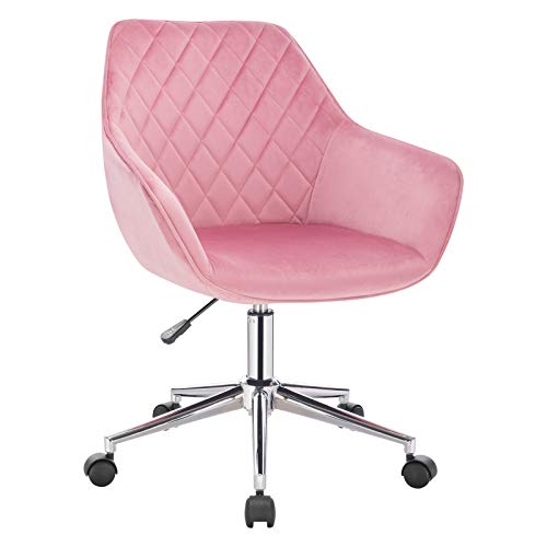 WOLTU BH102rs Silla de Escritorio con Ruedas Ergonómica Silla de Ordenador Oficina Asiento de Terciopelo Taburete de Giratorio Altura Ajustable Taburete de Trabajo Rosa