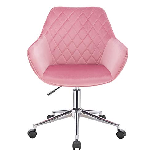 WOLTU BH102rs Silla de Escritorio con Ruedas Ergonómica Silla de Ordenador Oficina Asiento de Terciopelo Taburete de Giratorio Altura Ajustable Taburete de Trabajo Rosa