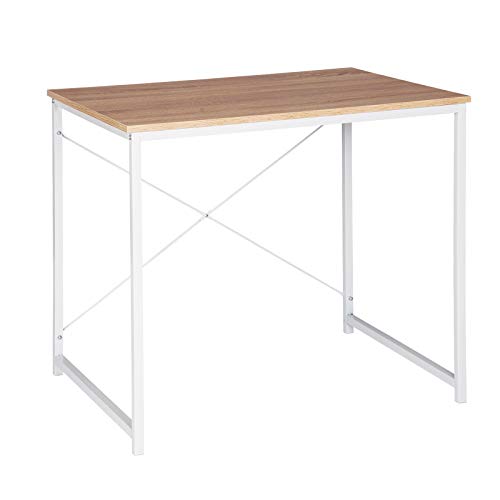 WOLTU Escritorio de Computadora Muebles de Oficina Mesa de PC Mesa de Oficina de Madera y Acero, con Estante TSB03whe Blanco + Roble Claro WOLTU Escritorio de Computadora Muebles de Oficina Mesa de PC Mesa de Oficina de Madera y Acero, con Estante TSB03whe Blanco + Roble Claro