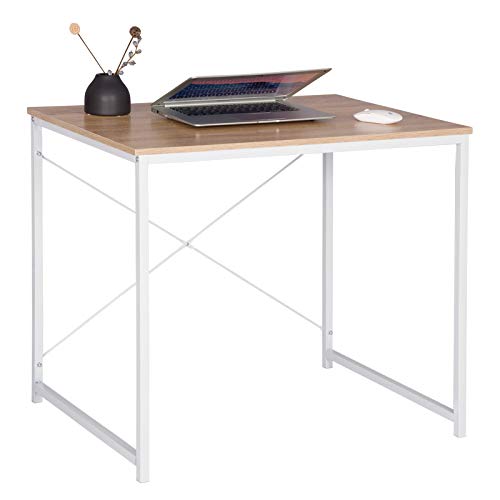 WOLTU Escritorio de Computadora Muebles de Oficina Mesa de PC Mesa de Oficina de Madera y Acero, con Estante TSB03whe Blanco + Roble Claro WOLTU Escritorio de Computadora Muebles de Oficina Mesa de PC Mesa de Oficina de Madera y Acero, con Estante TSB03whe Blanco + Roble Claro