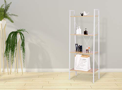 WOLTU Estantería Escalera Librería Organizador Multifuncional con 4 Estantes para Sala de Estar Blanco + Roble Claro RGB9283whe WOLTU Estantería Escalera Librería Organizador Multifuncional con 4 Estantes para Sala de Estar Blanco + Roble Claro RGB9283whe
