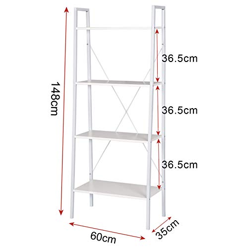 WOLTU Estantería Escalera Librería Organizador Multifuncional con 4 Estantes para Sala de Estar Blanco + Roble Claro RGB9283whe