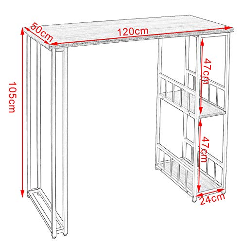 WOLTU Mesa de Bar Mesa de Bistro Mesa de Comedor con 2 Estantes, Estructura de Metal, MDF, 120x50x105cm (WxDxH) Roble BT25hei WOLTU Mesa de Bar Mesa de Bistro Mesa de Comedor con 2 Estantes, Estructura de Metal, MDF, 120x50x105cm (WxDxH) Roble BT25hei