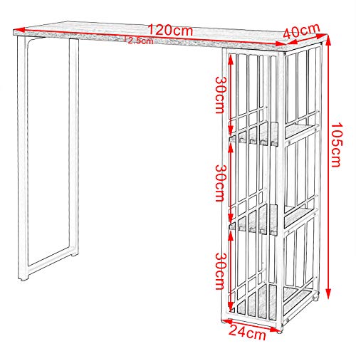 WOLTU Mesa de Bar Mesa de Bistro Mesa de Comedor con 3 Estantes, Estructura de Metal, MDF, 120x40x105cm (WxDxH) Haya Oscura BT26dc