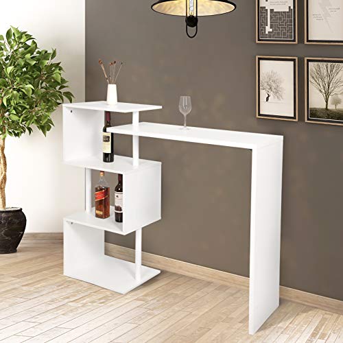 WOLTU Mesa de Bar Mesa de Bistro Mesa de Comedor con 3 Estantes, Giratorio Estructura de Metal, MDF, 134x38x112cm (WxDxH) Blanco BT27ws