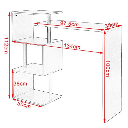 WOLTU Mesa de Bar Mesa de Bistro Mesa de Comedor con 3 Estantes, Giratorio Estructura de Metal, MDF, 134x38x112cm (WxDxH) Blanco BT27ws