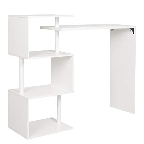 WOLTU Mesa de Bar Mesa de Bistro Mesa de Comedor con 3 Estantes, Giratorio Estructura de Metal, MDF, 134x38x112cm (WxDxH) Blanco BT27ws