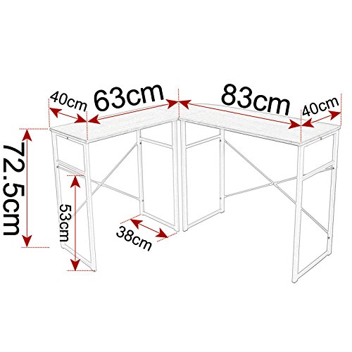 WOLTU Mesa de Escritorio en Esquina Escritorio en ángulo Computadora Escritorio en la Oficina Encimera de Trabajo de Madera y Acero, 83x40x72,5 y 63x40x72,5cm (WxDxH), Madera, Madera, Roble TSG24hei