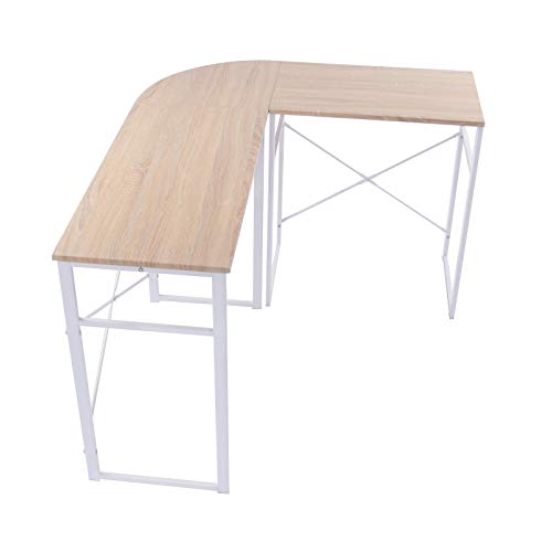 WOLTU Mesa de Escritorio en Esquina Escritorio en ángulo Computadora Escritorio en la Oficina Encimera de Trabajo de Madera y Acero, 83x40x72,5 y 63x40x72,5cm (WxDxH), Madera, Madera, Roble TSG24hei