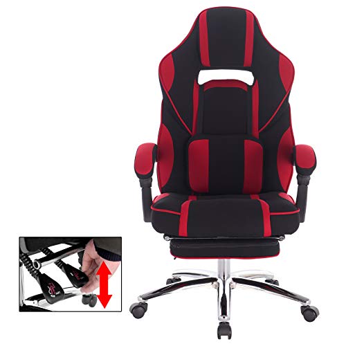 WOLTU Racing Silla, Gaming Silla de Escritorio Silla Oficina Silla de Ordenador Silla Giratoria de Oficina Ajustable con Reposapiés Tela Silla Rojo BS26rt