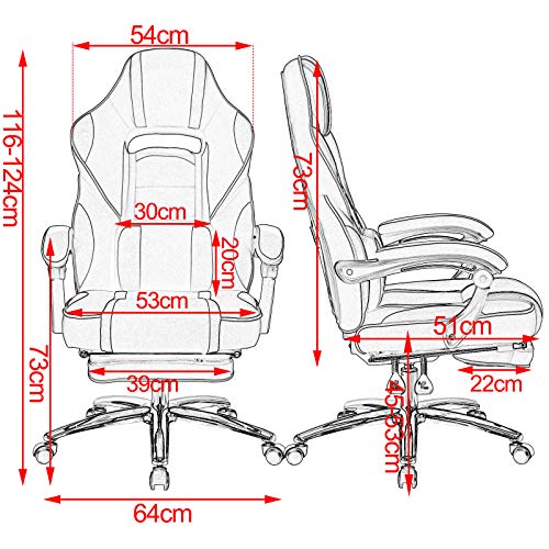 WOLTU Racing Silla, Gaming Silla de Escritorio Silla Oficina Silla de Ordenador Silla Giratoria de Oficina Ajustable con Reposapiés Tela Silla Rojo BS26rt