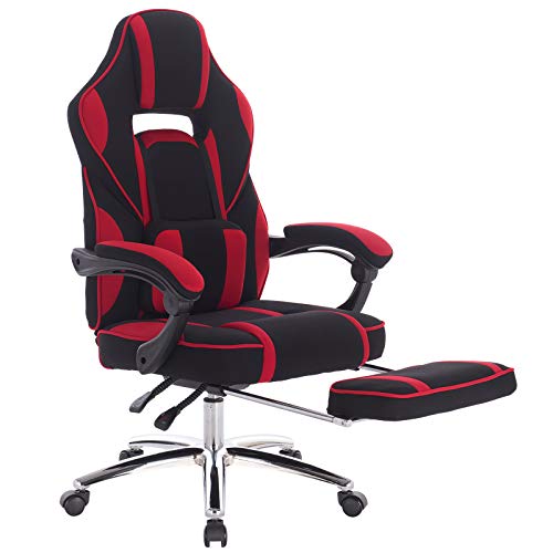 WOLTU Racing Silla, Gaming Silla de Escritorio Silla Oficina Silla de Ordenador Silla Giratoria de Oficina Ajustable con Reposapiés Tela Silla Rojo BS26rt