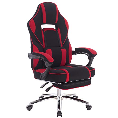 WOLTU Racing Silla, Gaming Silla de Escritorio Silla Oficina Silla de Ordenador Silla Giratoria de Oficina Ajustable con Reposapiés Tela Silla Rojo BS26rt