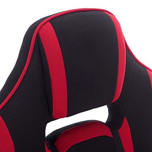 WOLTU Racing Silla, Gaming Silla de Escritorio Silla Oficina Silla de Ordenador Silla Giratoria de Oficina Ajustable con Reposapiés Tela Silla Rojo BS26rt