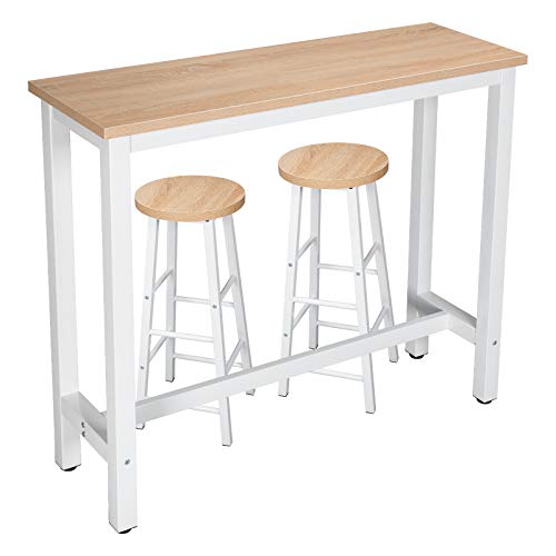 WOLTU Set Mesa de Bar y 2 uds. Taburete de Bar Muebles Cocina Silla de Comedor para Salon Cocina Mesa 120x40x100 cm Estructura de Metal, MDF Roble Claro BT17hei+BH130hei-2 WOLTU Set Mesa de Bar y 2 uds. Taburete de Bar Muebles Cocina Silla de Comedor para Salon Cocina Mesa 120x40x100 cm Estructura de Metal, MDF Roble Claro BT17hei+BH130hei-2